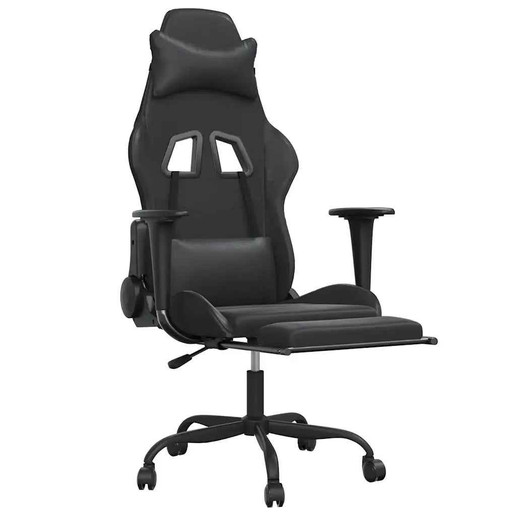 Sedia da Gaming | Sedia da e-sports con Massaggio e Poggiapiedi Nera in Similpelle