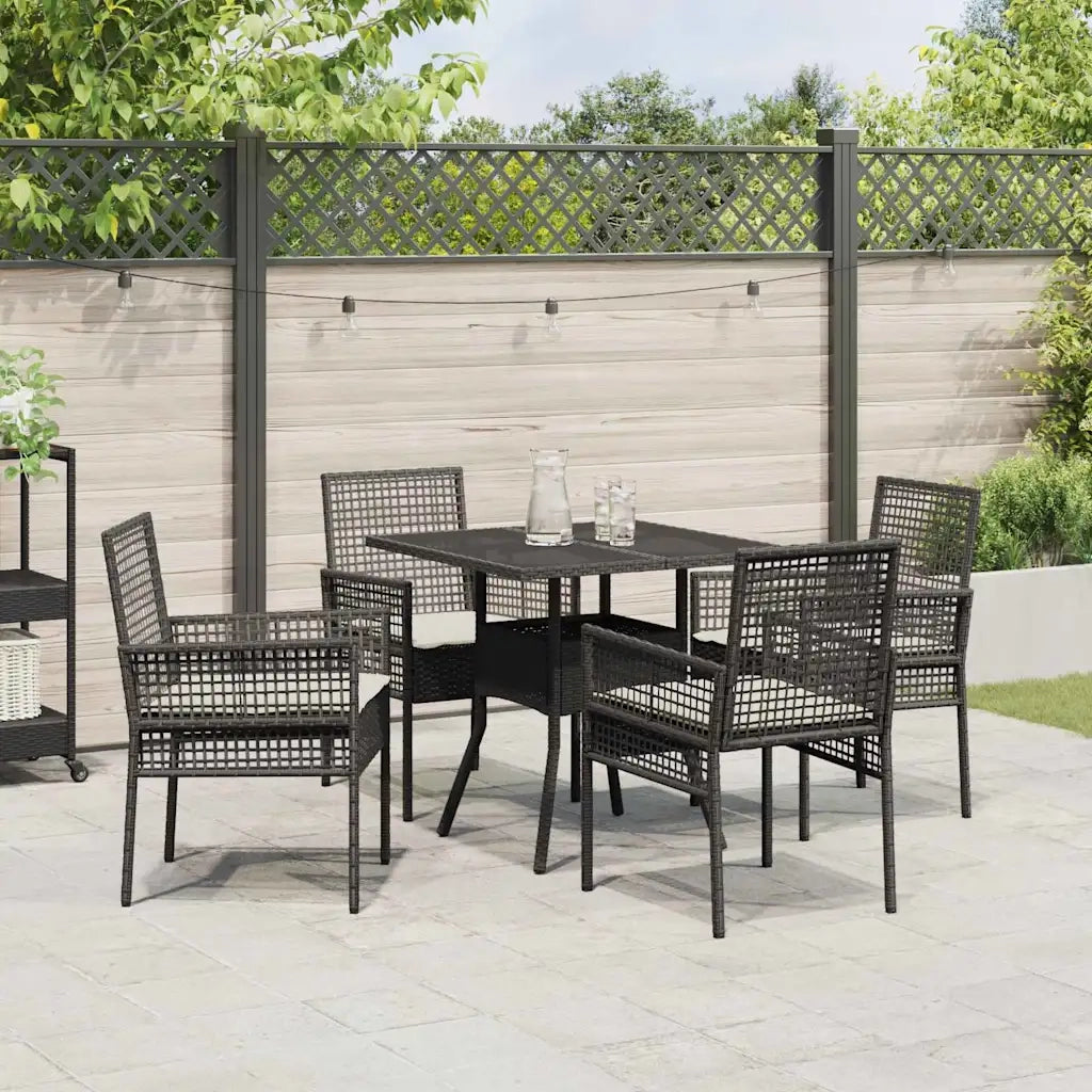 Set da Pranzo per Giardino 5 pz | Set Salotto da Giardino Nero polyrattan