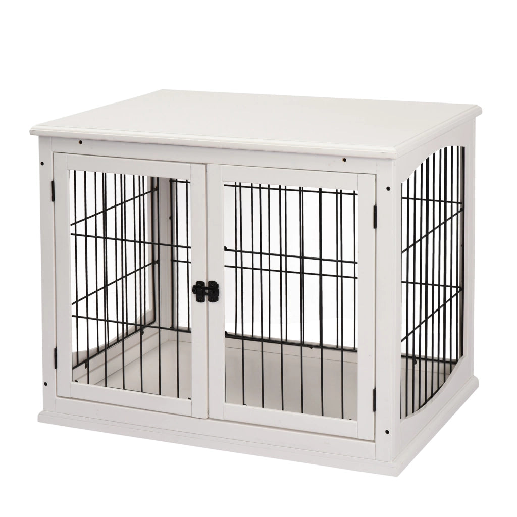 Casetta per cani con ante ¨C zephmum ¨C 58.5x81x66 cm, bianco, MDF