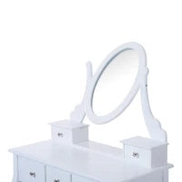 Toeletta Tavolo da Trucco con Specchiera e Sgabello Imbottito, Legno, Bianco