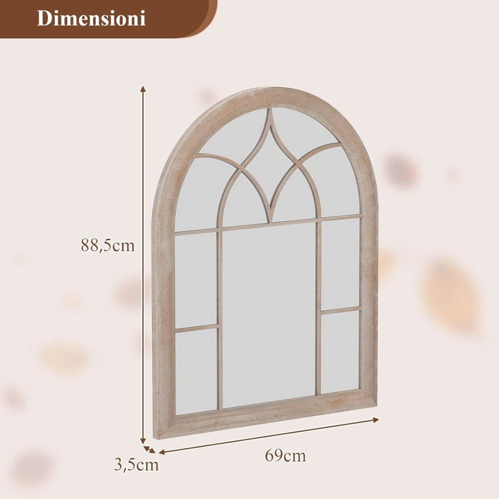 Specchio da Parete, Specchio a Finestra ad Arco con Cornice Metallica, Antideflagrante per Soggiorno Ingresso Corridoio, 88,5 x 69 cm (Stile 1)