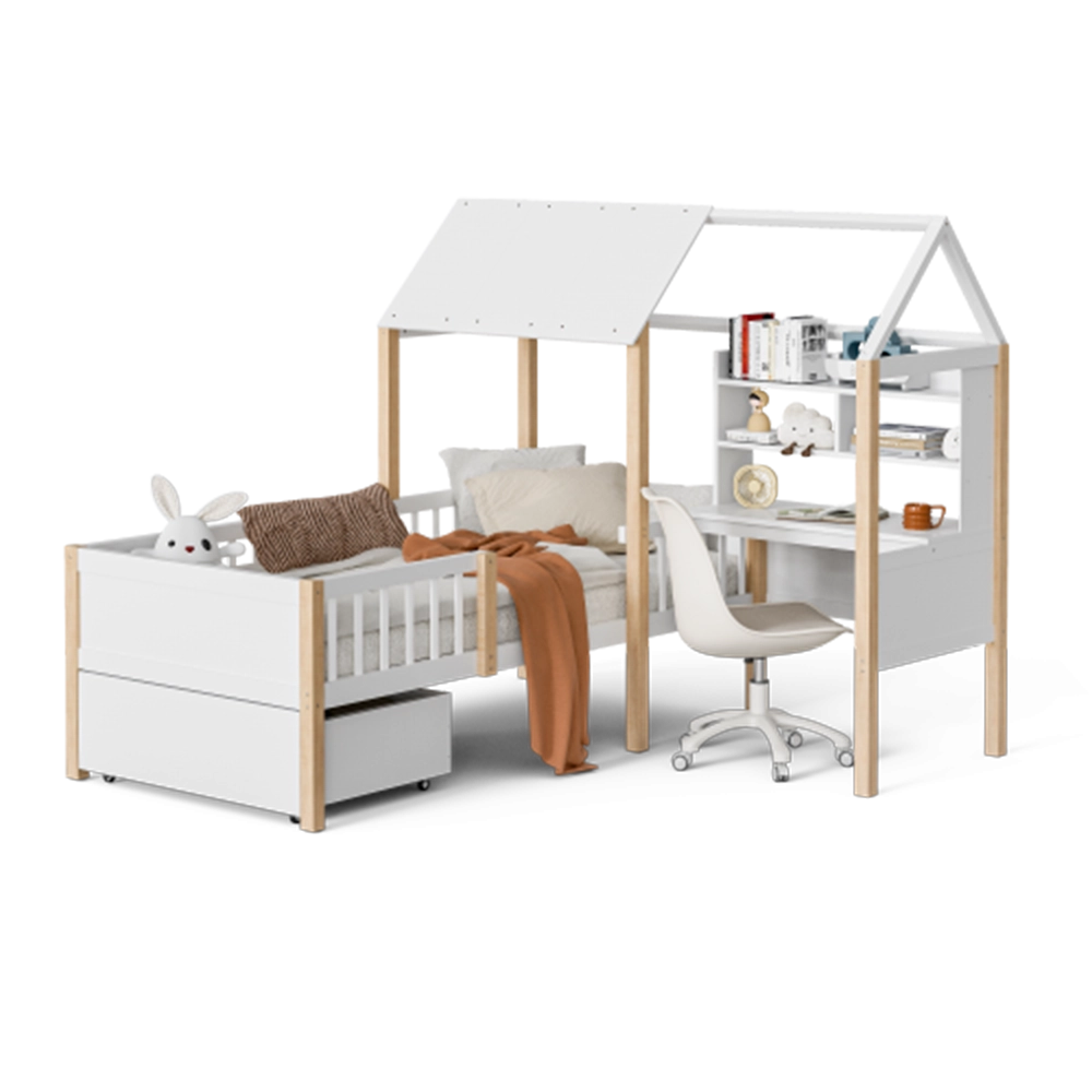 Letto bambino 90x200cm?- Xylo - scrivania L cassetti bianco