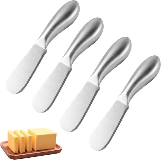 Set di Spatole per il Disperso di Formaggi e Burro - Ergonomico con Manico - 4 Pezzi in Acciaio Inossidabile (13.5 cm, Argento)