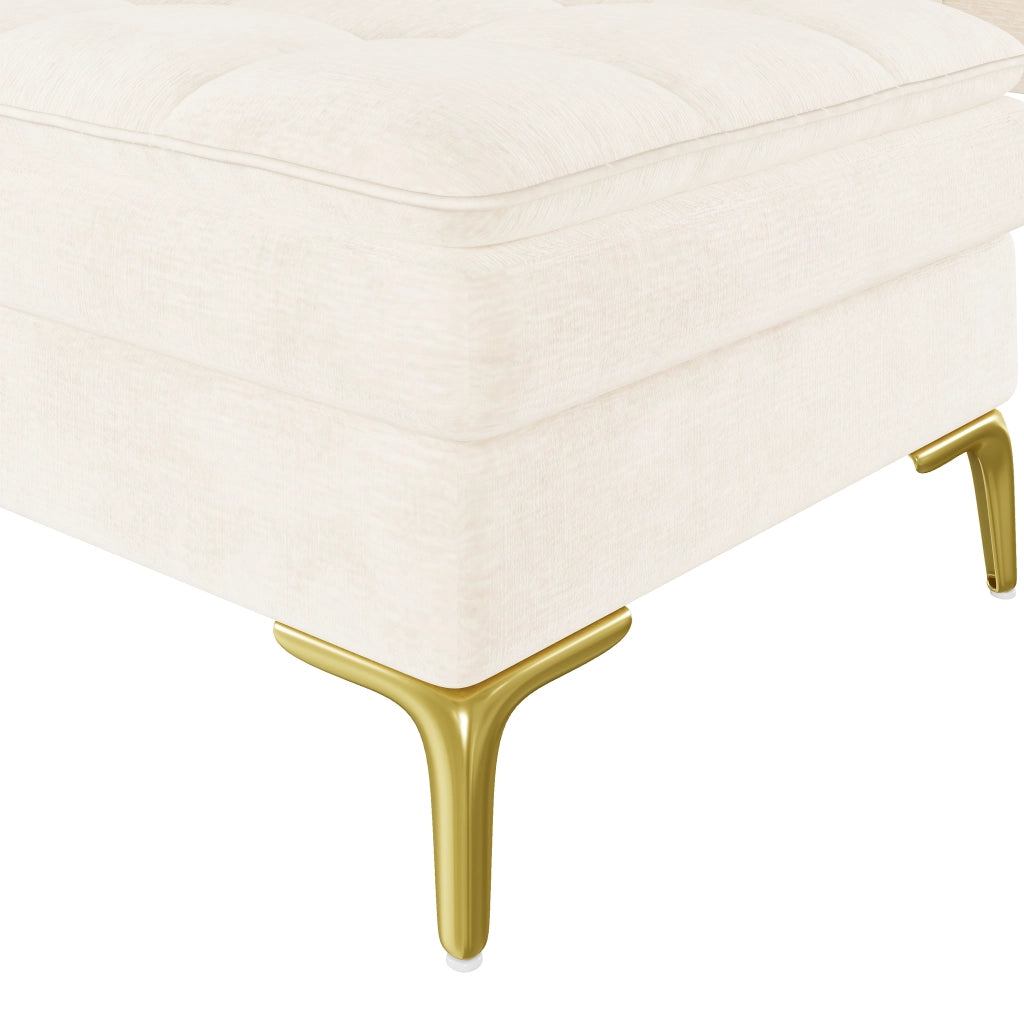 Divano panoramico a U modulare per 4-5 posti con due chaise longue e cuscini in ciniglia beige 262 × 134 × 86 cm
