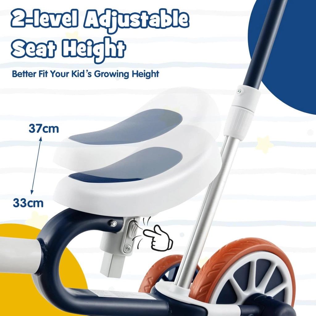 4 in 1 Triciclo Evolutivo per Bambini, Bicicletta Bambini con Manico a Spinta Regolabile in 4 Posizioni, Sellino in 2 Posizioni, Pedali Rimovibili, per Bambini e Bambine da 1 Anno + (Blu)