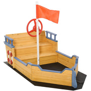 Sabbiera da Esterno per Bambini a Forma di Nave 158x78x45,5 cm con Contenitore in Legno