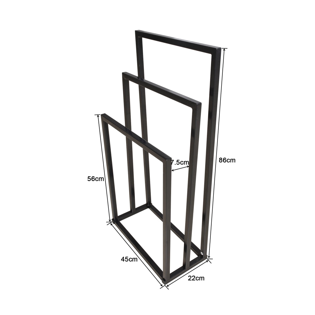 PORTA ASCIUGAMANI 3 Livelli 45x22x86 cm Metallo Nero Autoportante
