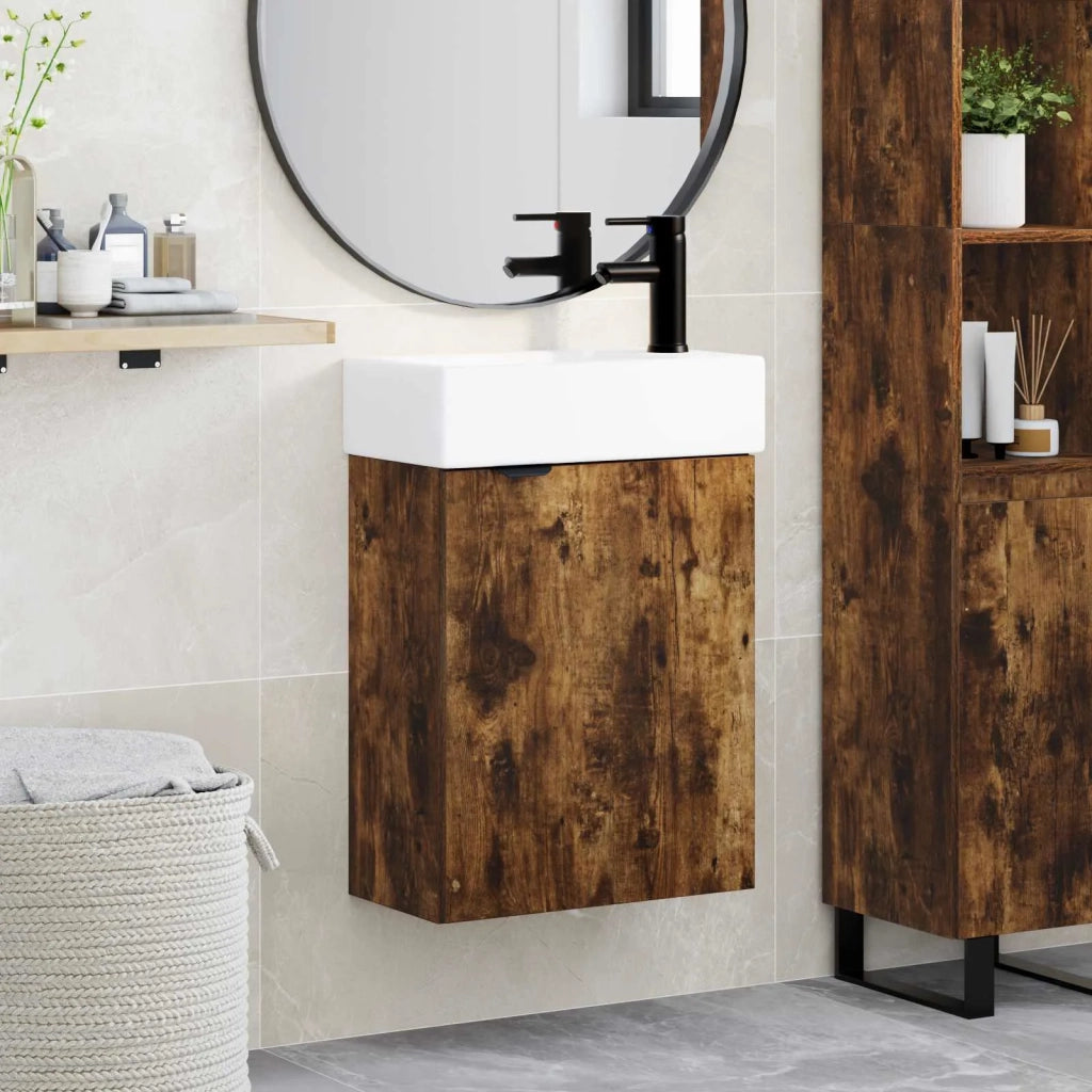 Mobile bagno con rubinetto Rovere Fumo 45,5 x 22,5 x 84 cm 889437
