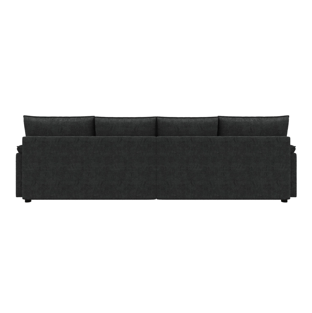 Divano in ciniglia nero con 2 pouf mobili; 264;5 x 142;5 x 84 cm