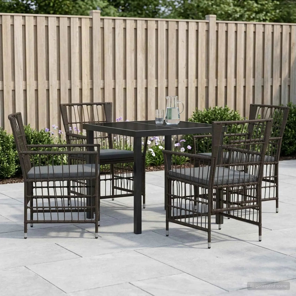 Set da pranzo per esterni 5 pz Nero polyrattan 3448912