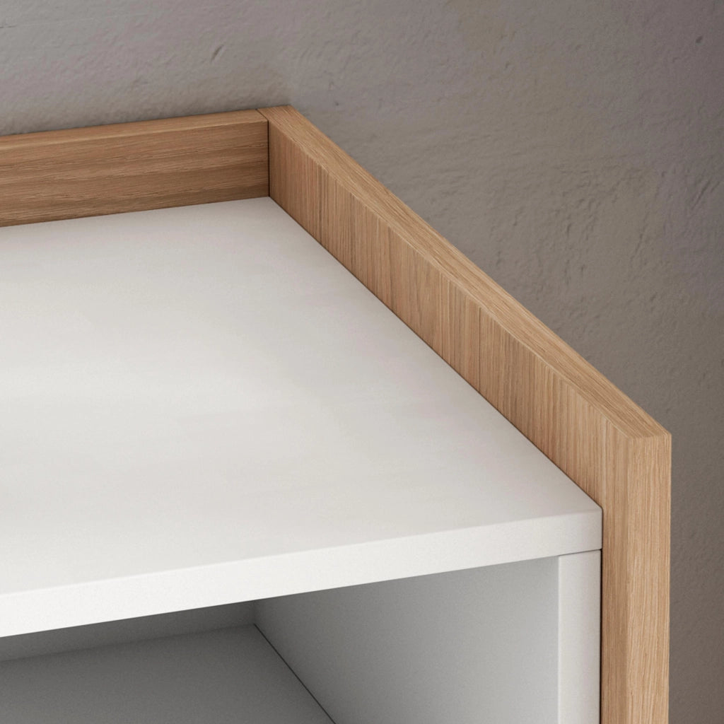Credenza, Mobile, Cucina, 207x80x37 cm, 4 Porte, Camino elettrico, Bianco e Rovere soft