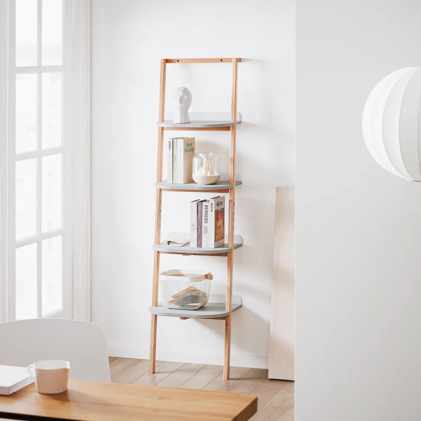 SoBuy Libreria multifunzionale Scaffale a scala con 4 ripiani Scaffale da parete Portaoggetti salvaspazio Grigio 44x39x169 cm HSTR02-K-HG