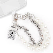Bracciale da Donna con Doppio Catena in Metallo e Perle Bianche - Collare da Donna con Fermo Cella per Telefono e Cinturino Rimovibile