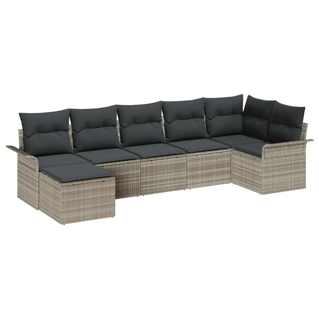 Set Divano da Giardino 7 pcs Grigio chiaro Poly Rattan
