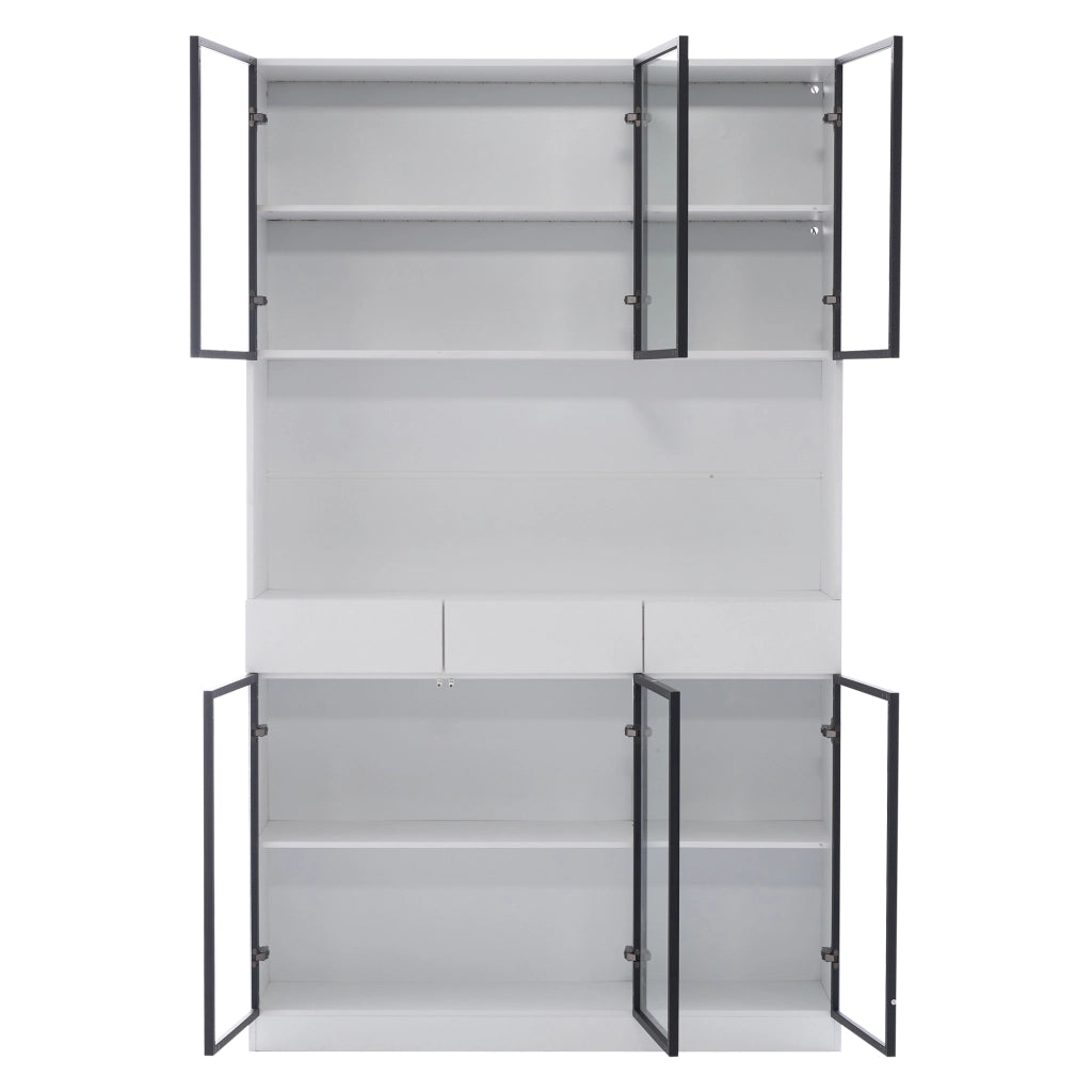Libreria Vetrina con Ante e LED ¨C MINIMAL ¨C Bianco e Nero, Ripiani, Soggiorno Ufficio
