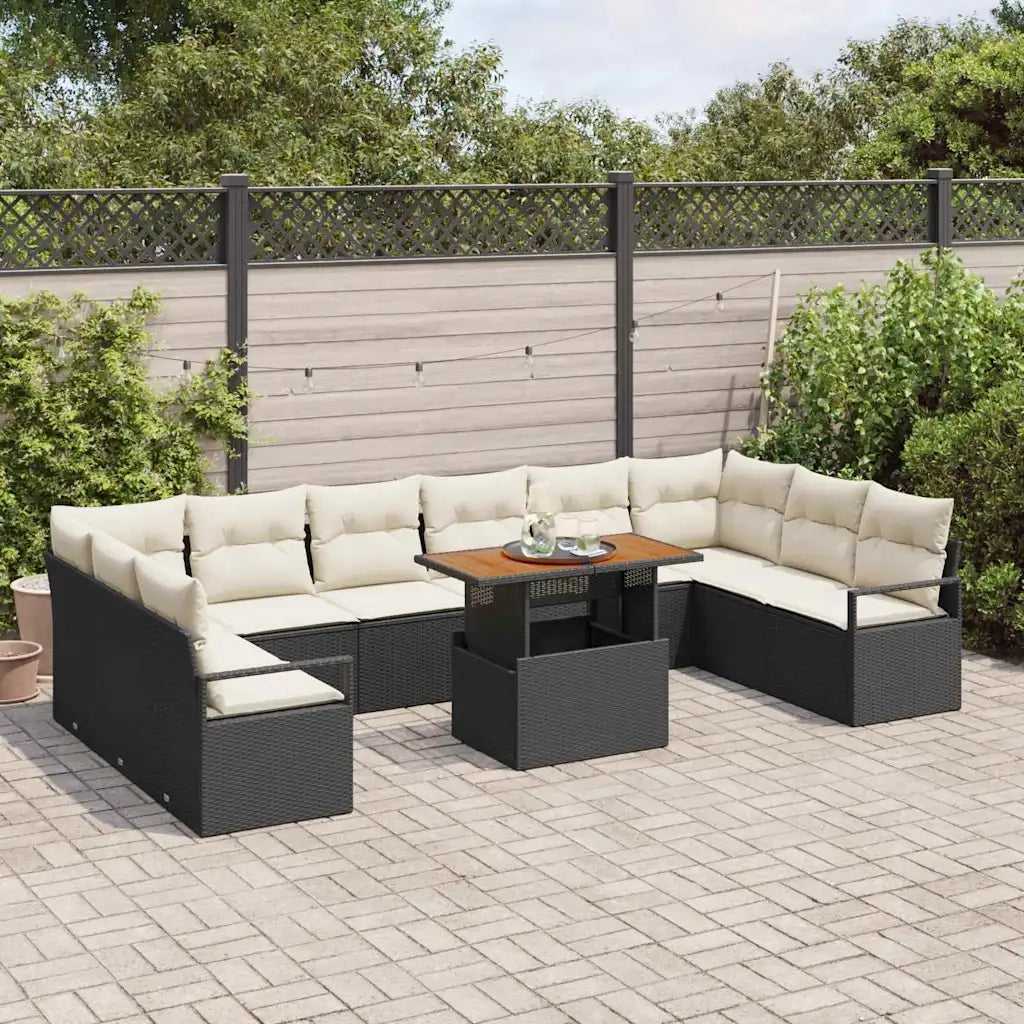 Set Divano da Giardino 11 pcs Nero Poly Rattan