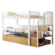 Letto a Castello Letto Singolo 90x200 cm; Contenitore; Scala con vani; Bianco