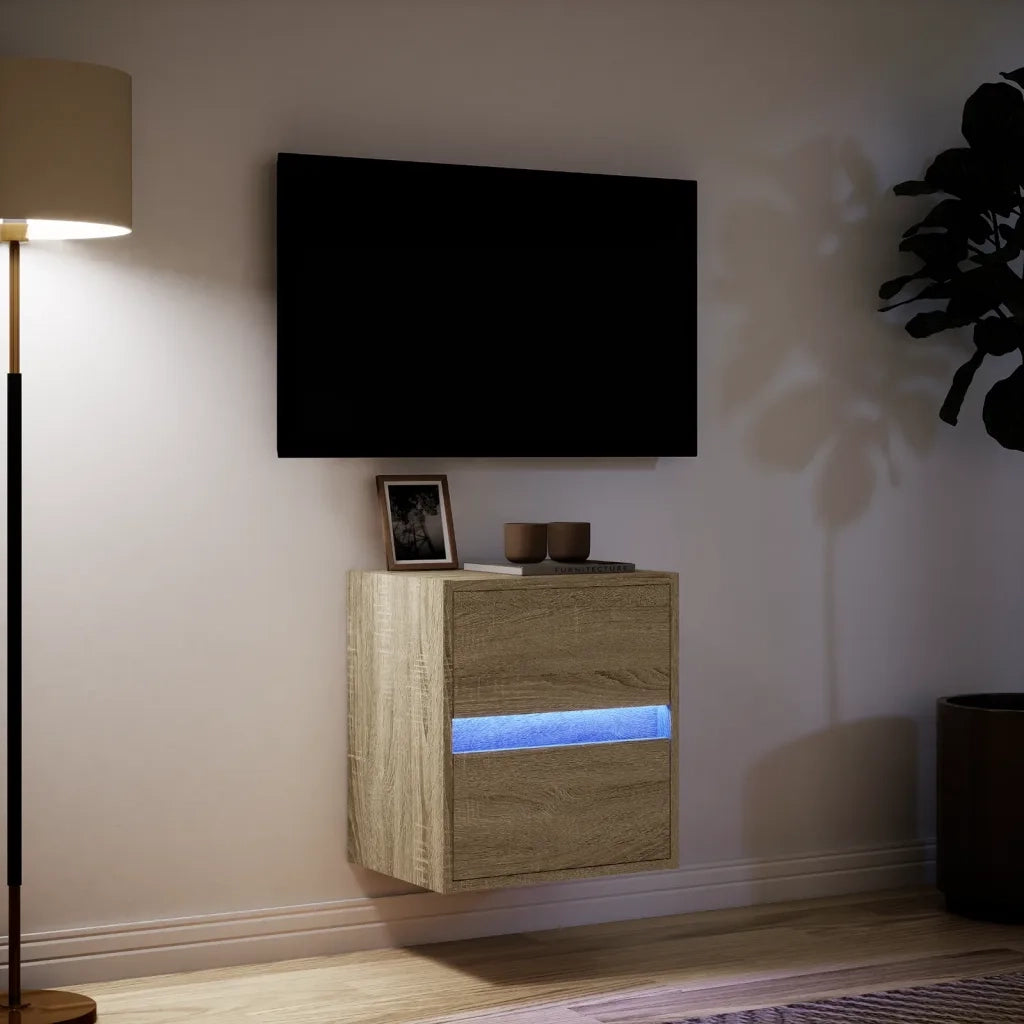 Mobile TV a Parete con Luci LED Rovere Sonoma 41x31x45 cm