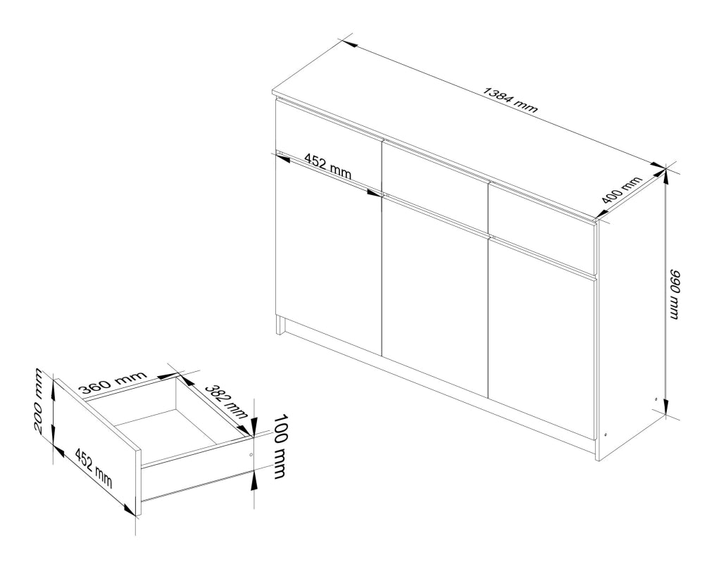 Cassettiera AKORD K140 Wengé 138 cm 3 ante 3 cassetti 138x40x99 cm