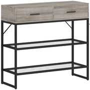 Consolle da Ingresso 100x35x92 cm con 2 Cassetti 2 Ripiani e Gancio Laterale in Legno e Metallo Nero e Legno
