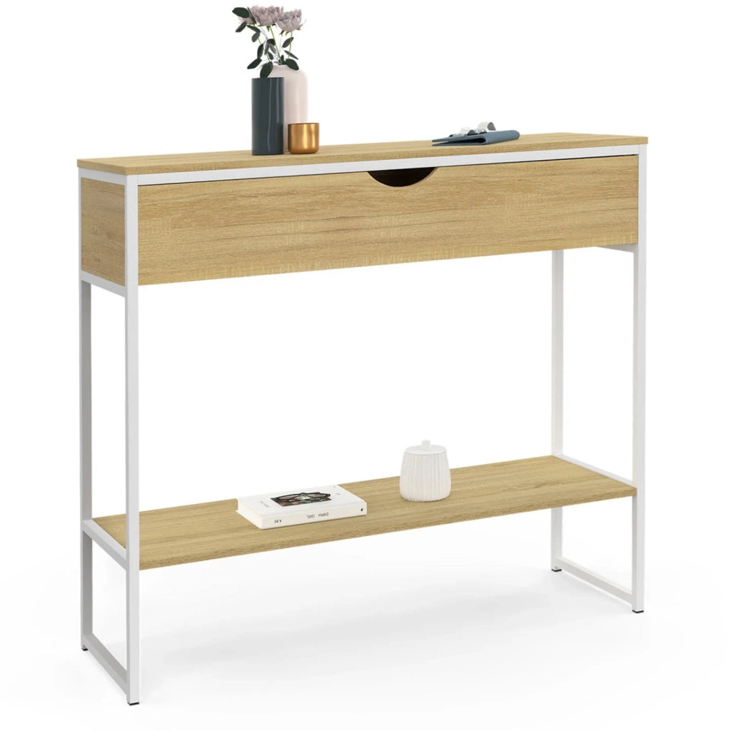 IDMarket - DETROIT Consolle a 1 cassetto con 1 ripiano, design industriale, legno e metallo bianco
