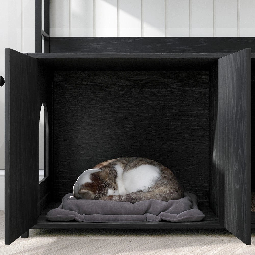Mobile Portaoggetti per Gatti con Lettiera Nascosta ¨C MINIMAL ¨C Legno Nero, 2 Ante