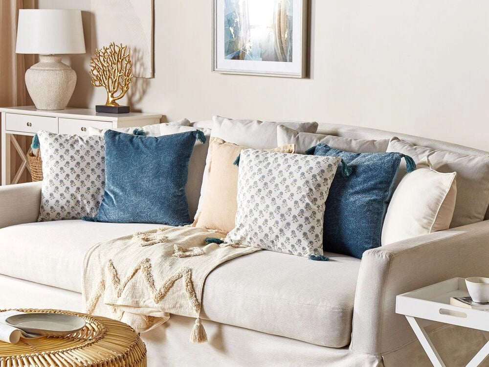 Set di 2 cuscini in velluto con 45x45 cm blu scuro soggiorno camera da letto stile boho