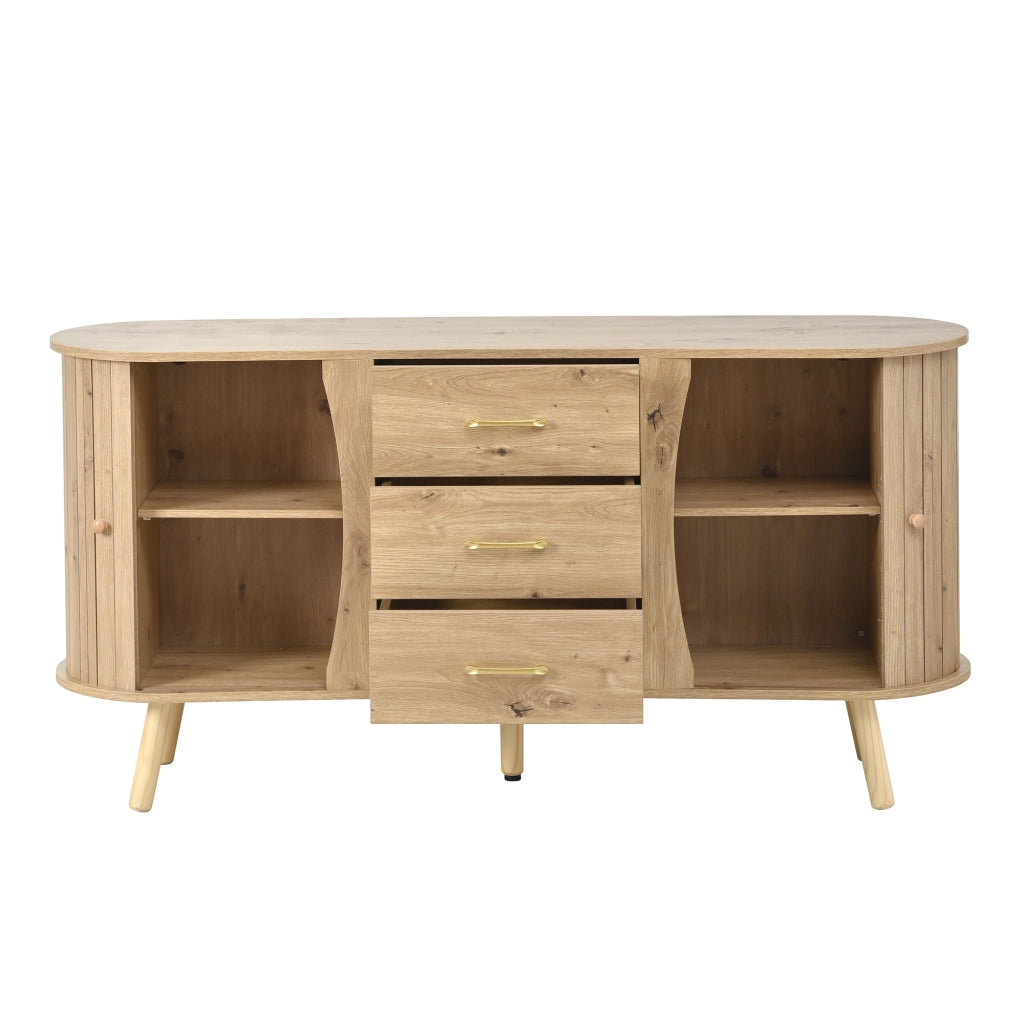 Credenza con Ante Scorrevoli e Cassetti ¨C Xylo ¨C MDF, Effetto Legno, Stile Moderno