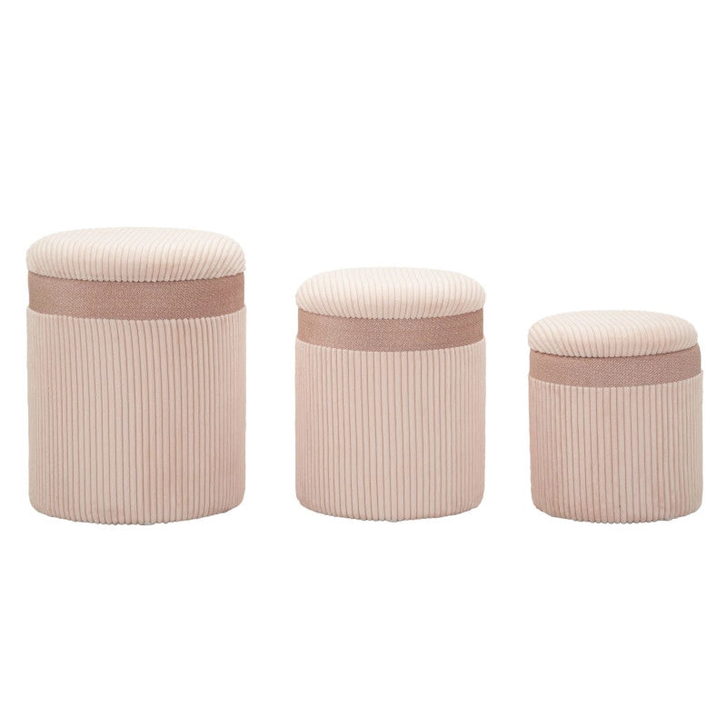 Puff Con Contenitore Cortina Rosa Set 3 Pz cm ø 40,5x49,5-35x42-31x38