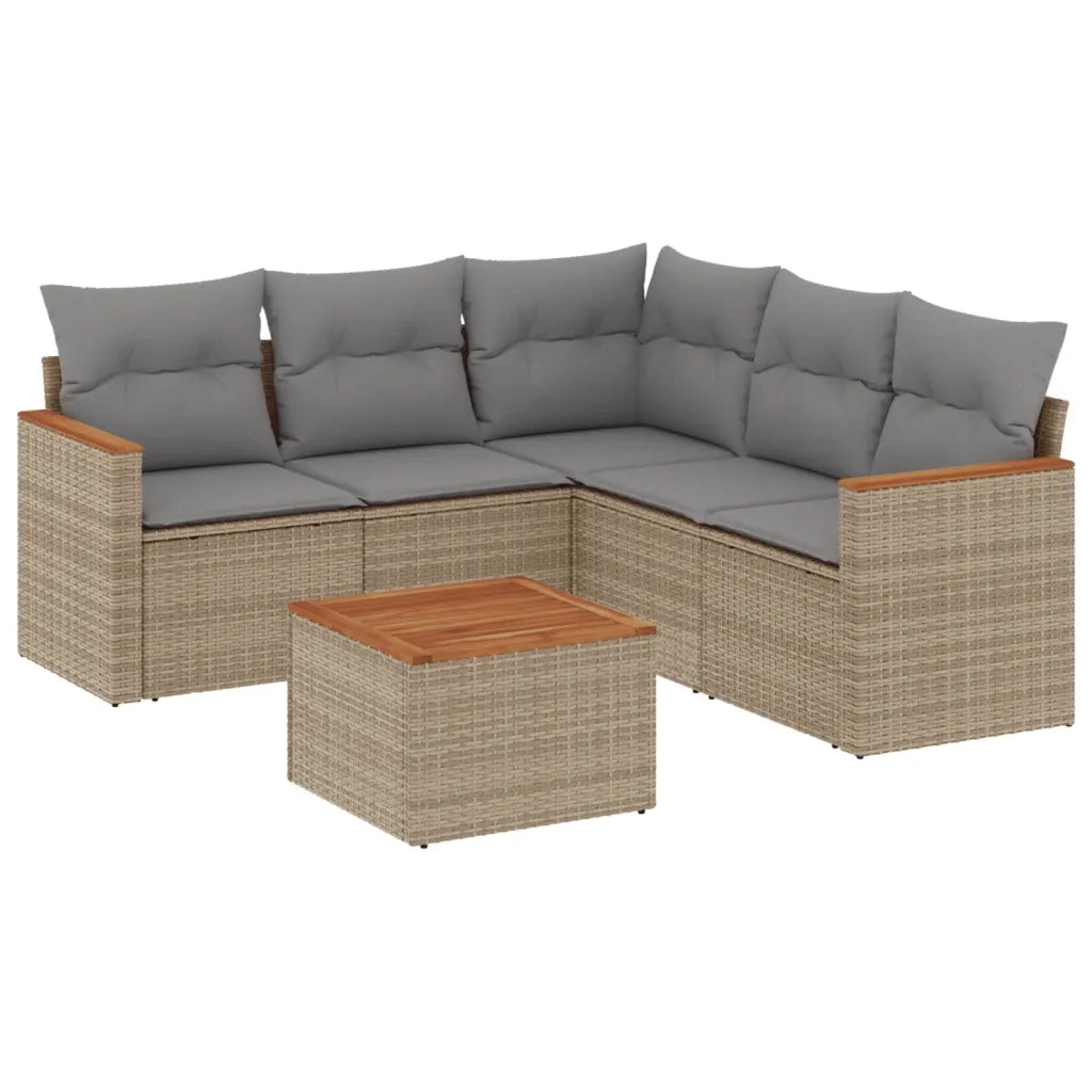 Set Divano da Giardino 6 pz con Cuscini Beige in Polyrattan
