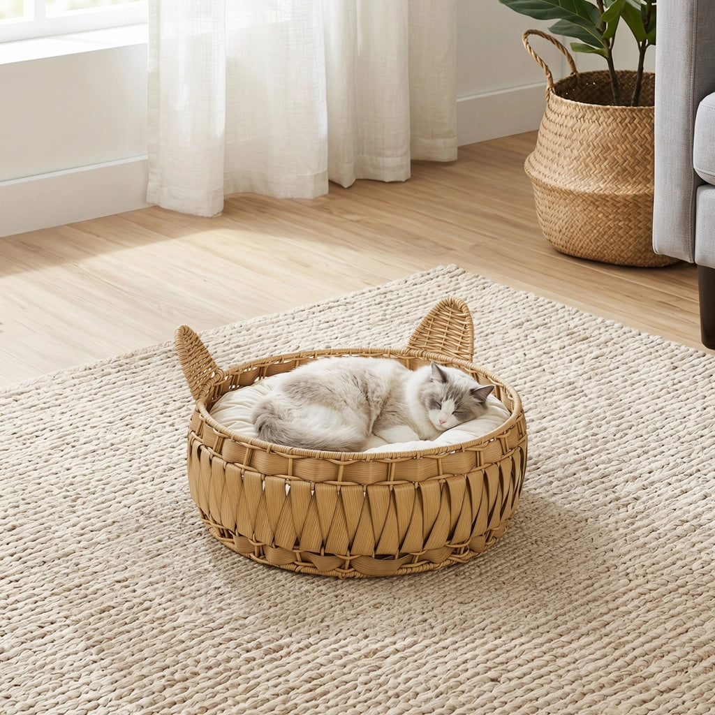 Letto per gatti in rattan con cuscino ¨C zephmum ¨C 50x50x25 cm marrone chiaro