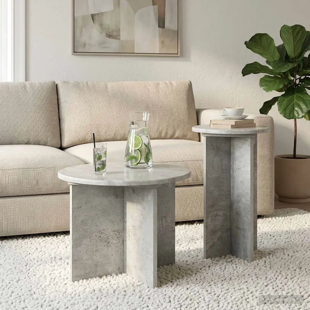 Set tavolini 2 pcs Grigio Cemento Legno ingegnerizzato 8001031