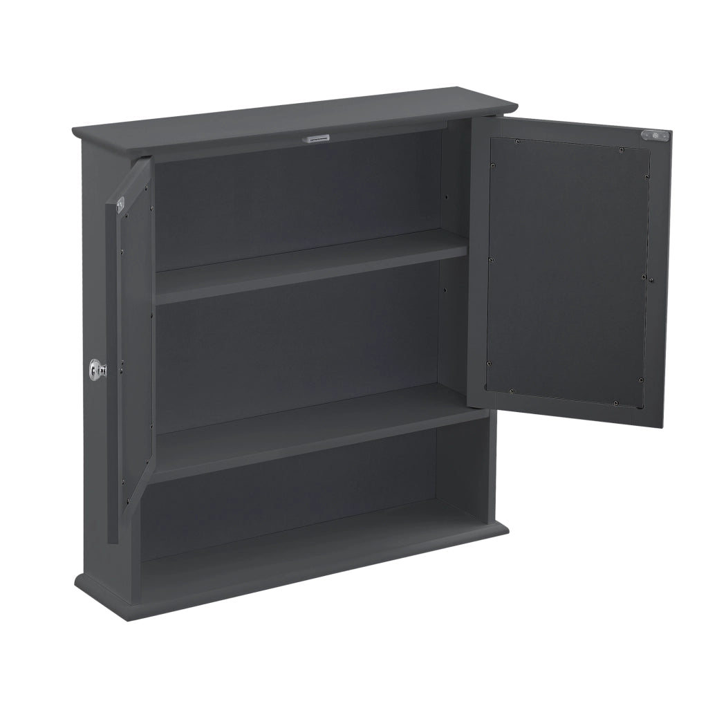 Armadietto Pensile a Bagno con Specchi e Ripiani 58 x 56 x 13 cm Mobiletto a Muro con 2 Ante - Grigio Scuro