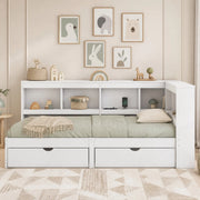 Divano letto daybed 90x200 cm con 2 cassetti; prese e 2 porte USB; bianco