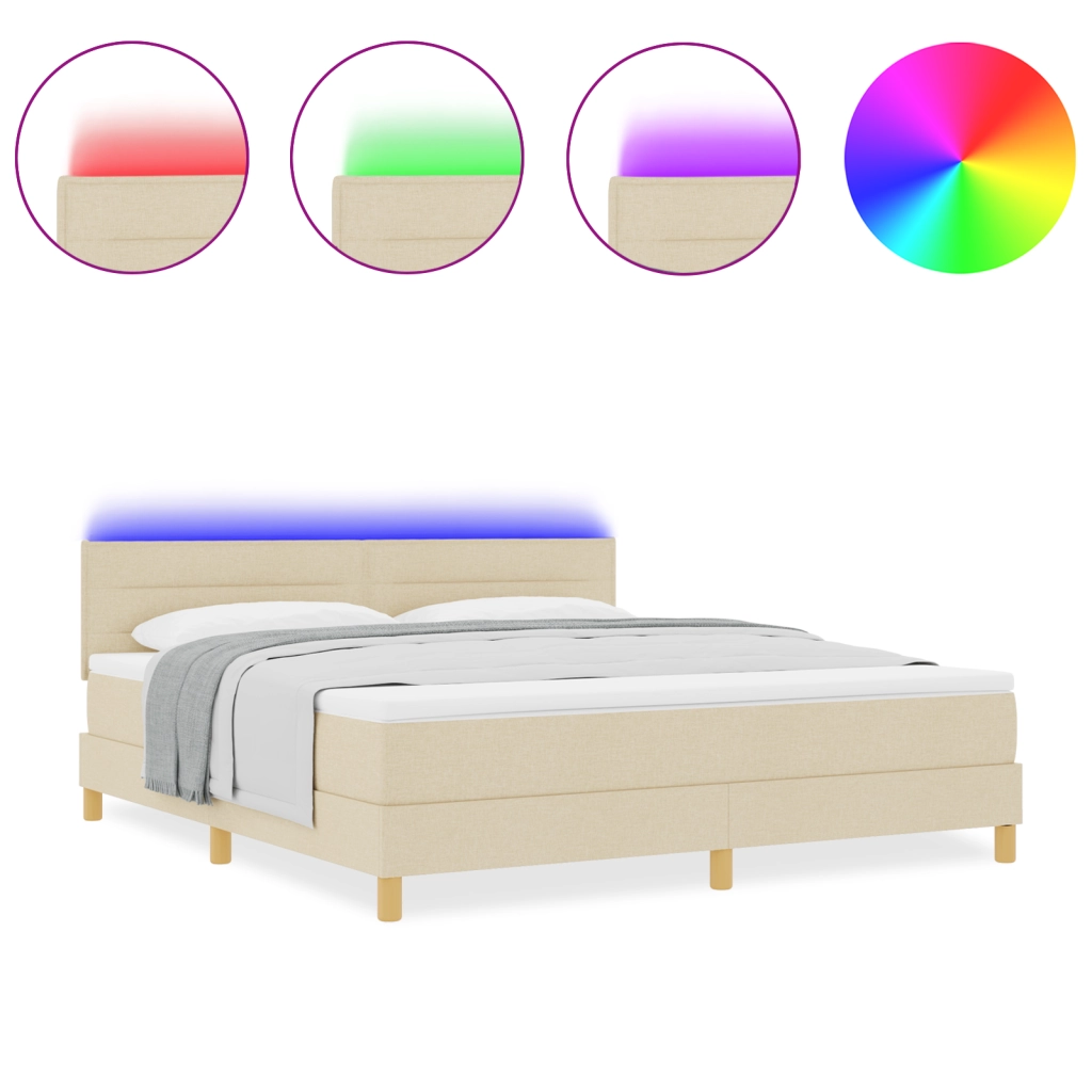 Letto con Box Spring con Materasso & LED Panna 180x200 cm Tessuto