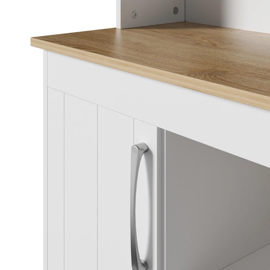Credenza con vetrina e portabottiglie, 2 ante in vetro e ganci, per cucina e sala da pranzo, bianco, 106 × 39 × 175 cm