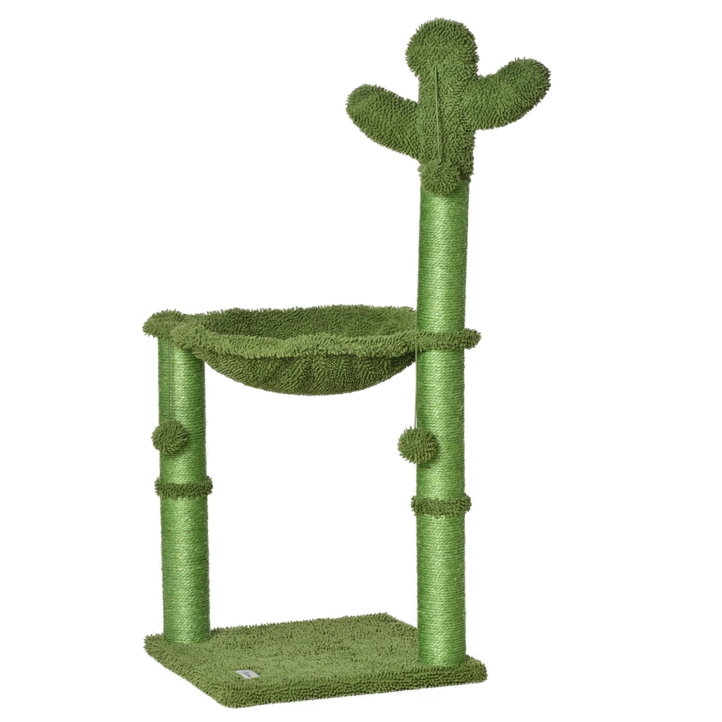 Tiragraffi Albero Cactus con Palline e Amaca per Gatti ¨C zephmum ¨C Verde 40x40x96cm