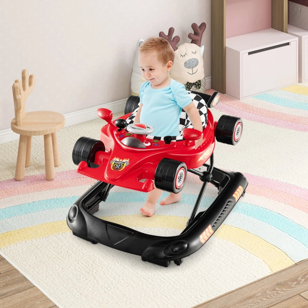 Girello per bambini pieghevole con altezza regolabile a 3 livelli vassoio rimovibile, Camminatore convertibile 4-in-1 Rosso-Primi passi