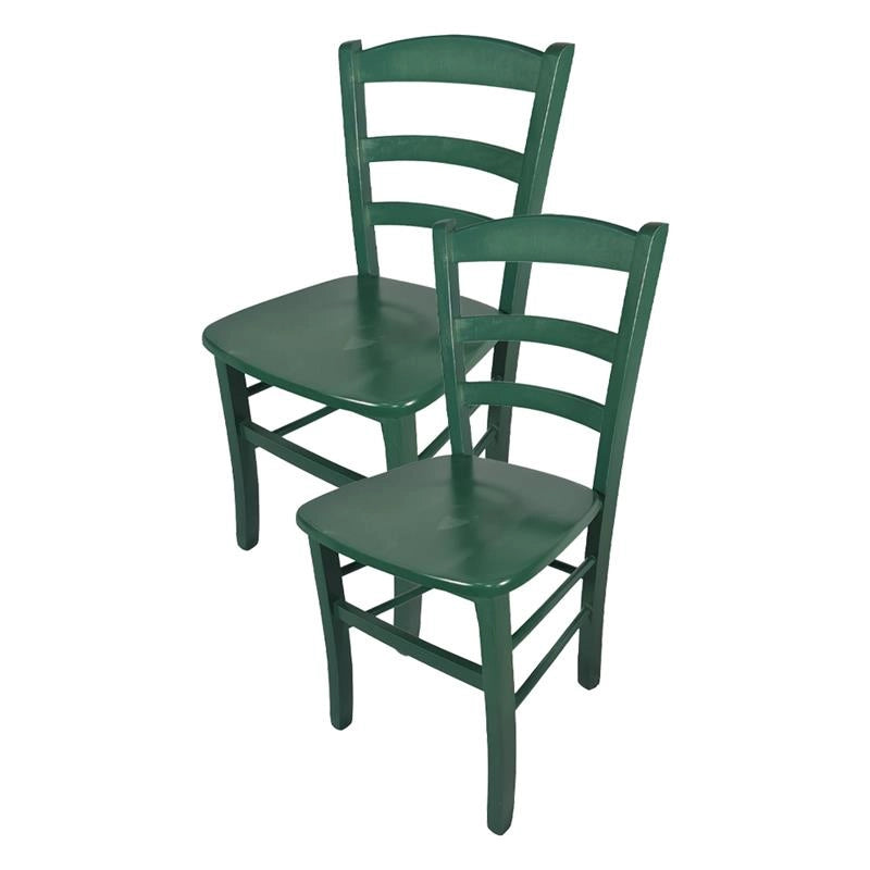 SET 2 SEDIE PAESANA IN LEGNO CON SEDUTA COMPATTA E SCHIENALE ALTO H 87 X L 45 X P 40 CM COLORE VERDE