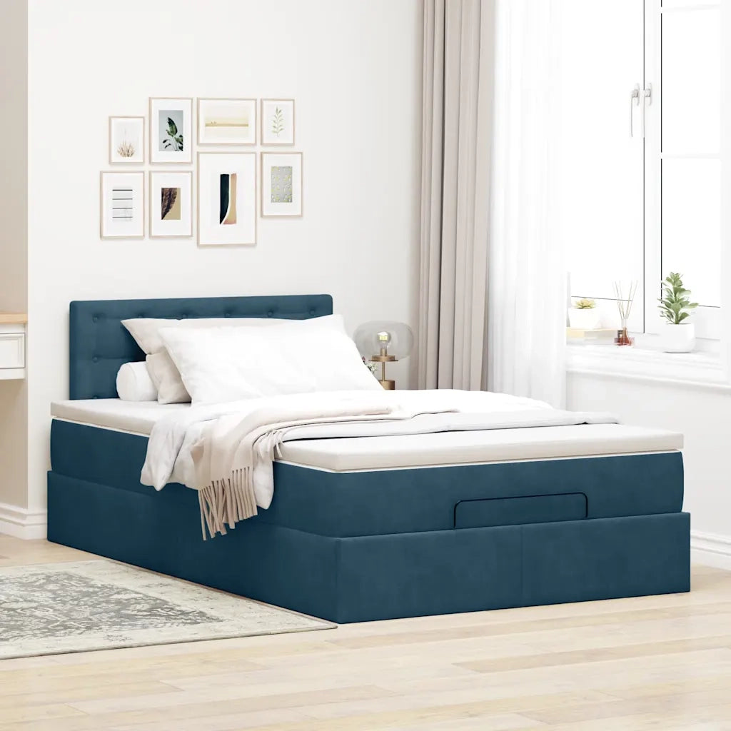 Pouf Letto con Materasso e LED Blu Scuro 120x190cm in Velluto 3312756