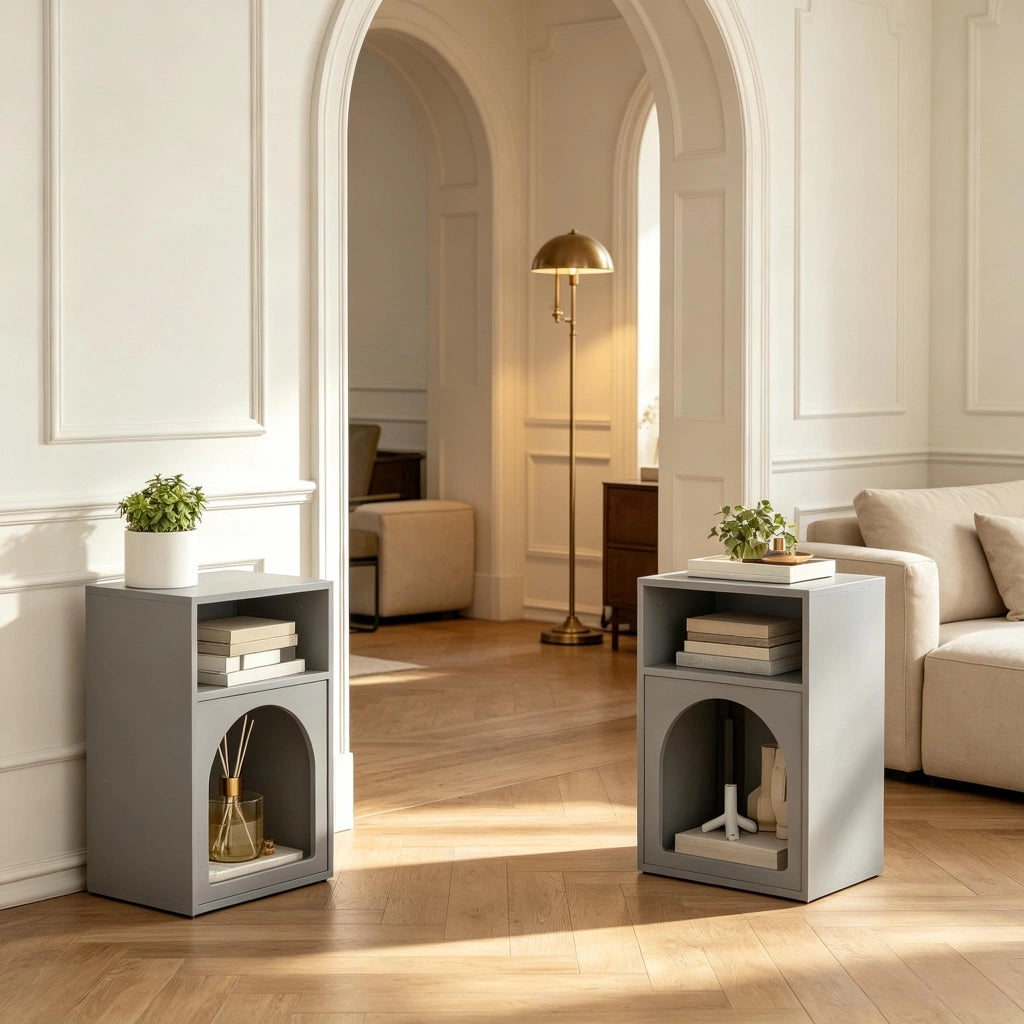 COMODINO Set da 2 pezzi 40x30x60 cm MDF Grigio con vani aperti