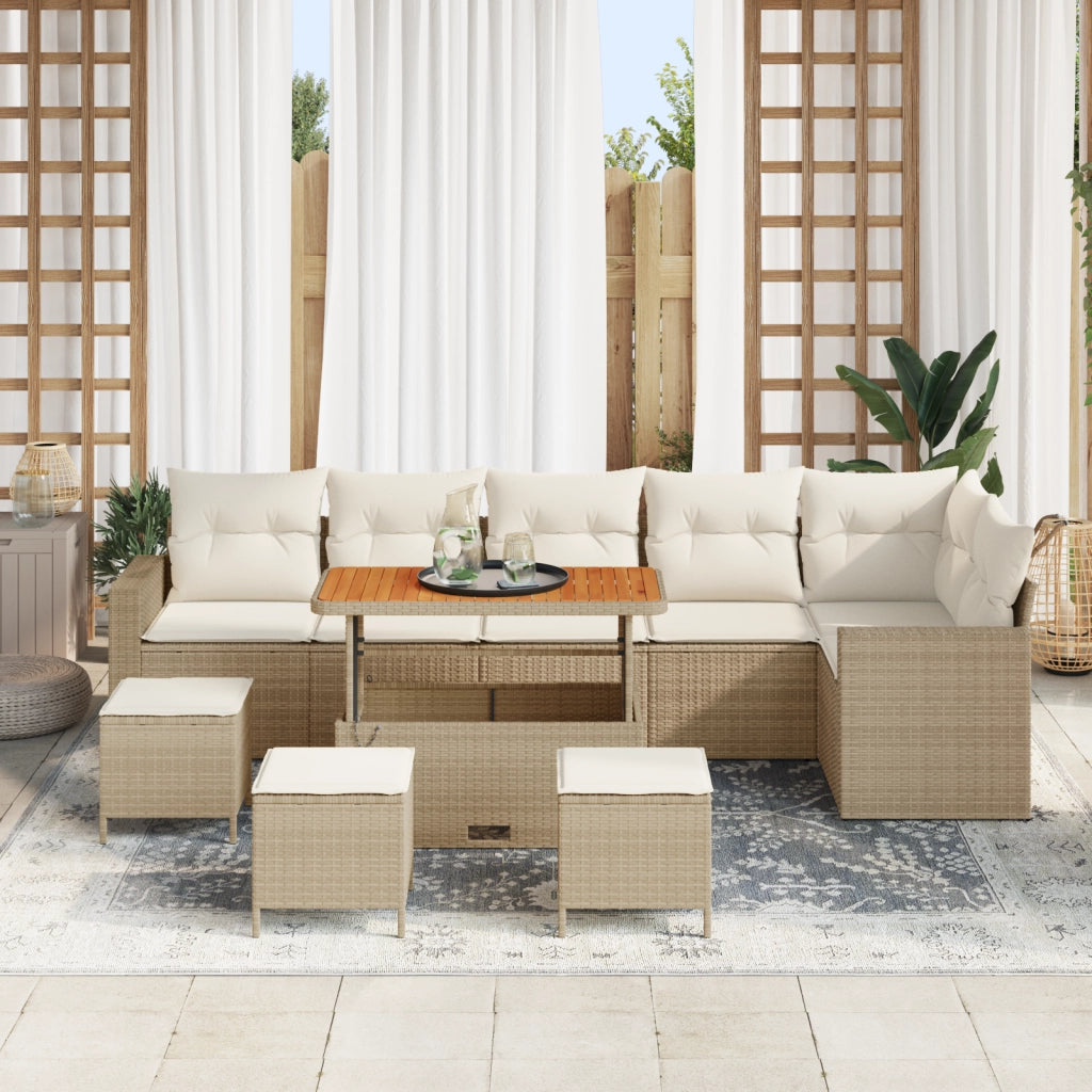 Set di SofÃ  da Giardino 10 Pezzi con Cuscini Beige Rattan Poly Acacia