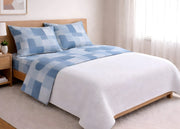 Completo Lenzuola Letto In 100% Cotone Made Italy Disegno Brick - Maxi - Azzurro