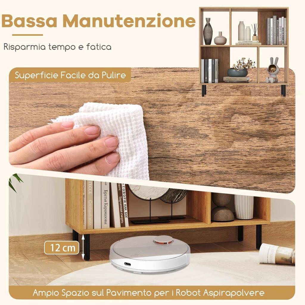 Libreria Scaffale a 4 Cubi Aperti, Libreria Basso in Legno Salvaspazio, Scaffale Espositivo per Camera da Letto, Soggiorno, Salotto, Ufficio e Studio, 90 x 30 x 90 cm (Naturale)