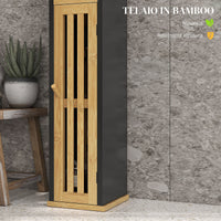 Mobiletto Bagno con Ripiano Aperto e Armadietto 18x18x75 cm in Bambù e MDF Nero e Color Legno