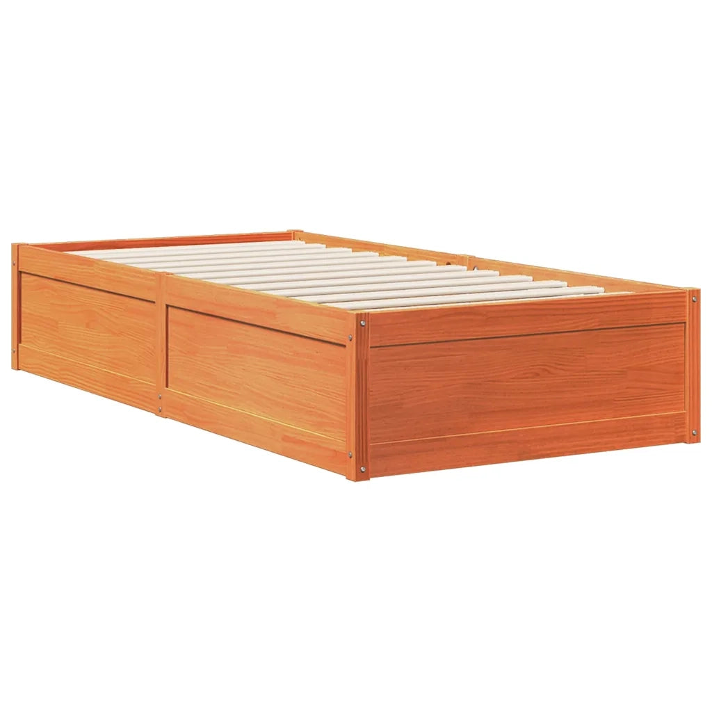 Letto Libreria senza Materasso-Struttura Letto con contenitore Marrone Cera 90x200 cm in Pino 584375