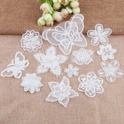 Pannelli decorativi in tessuto a maglia 12 pezzi - con bordo - con perle/farfalle - per abbigliamento/tavola - decorazione - tessuto in poliester 3-10,5 cm - pannelli decorativi a maglia