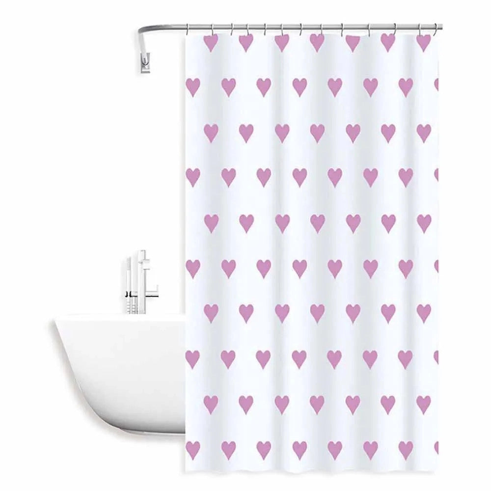 Trade Shop - Tenda Da Doccia Vasca Bagno Impermeabile 12 Ganci Con Cuori Rosa 240x200cm 87092 -