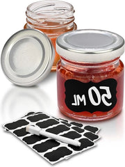 25 Piccole Bottiglie di 50ml - Bottiglie di Jam adeguate per dono - Con coperchi e etichette bottiglie di jam con coperchio