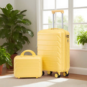 Valigia rigida set da 2 pezzi in ABS con chiusura a combinazione ruote girevoli e beauty case giallo 55 cm